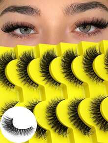 GROINNEYA 7 Pairs Medusa Eyelashes, Fluffy Soft Faux Mink Natural Extension Style False Eyelashes, Dense Cat Eye Eyelashes, Soft Band Full Strip Eyelashes, Luxurious Dramatic Eyelashes, Perfect For Girls - Black - View 8