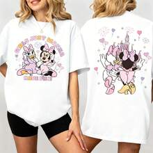 Disney "Girls Just Wanna Have Fun" Vacation Oversized T-Shirt Unisex, 100% Cotton Vintage Short Sleeve Casual Top, Minnie Daisy Best Friends Graphic Print Tee - trắng - Xem 1