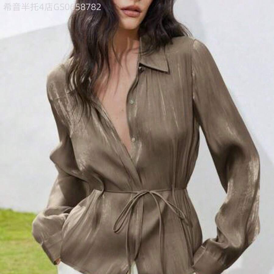 Women Blouses & Shirts - 全穀類咖啡 - 查看 1