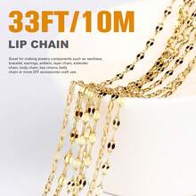 33FT 18K Gold PVD Plated Chains Roll 2mm Stainless Steel Sparkly Lip Link Chains Spool Bulk Jewelry Making Crafts - Stainless Steel2mm - View 4