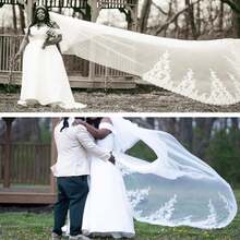 Wedding Veils Cathedral Length 2 Tier Long Sequins Lace Blusher With Comb - Ivory - View 5