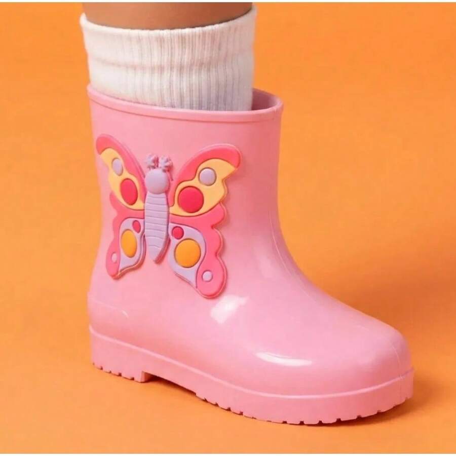 Girls' Mid-Calf Butterfly Rain Boots - Baby Pink - View 1