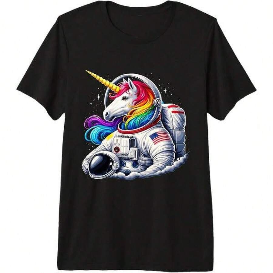 2026 Rymdkläder för barn och ungdomar, Söt Astronaut Enhörning Yttre Rymden Planeter Dam Premium Tri-Blend T-shirt Storlek 2Y-10Y, S-XXXL, Barnkläder för pojkar, Damtoppar, Herrkläder, T-shirt för tonårspojkar, Perfekt present till skolavslutningen och Miljödagen, Fars dag, Matchande kläder för föräldrar och barn. - Svart - Visa 1