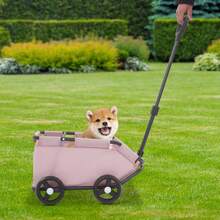 Dog & Cat Transport Cart Mini Folding Dog Stroller Pet Stroller For Travel With Extendable Pull Handle, Safety Rope & Side Pocket Pet Cart For Miniature Dogs Up To 7.5kg (Black Pink Grey) - Pink - View 5