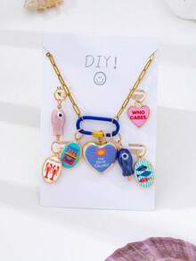 DIY 夏季魅力項鍊套組－可拆卸琺瑯吊墜搭配不鏽鋼鍊，可客製化海灘與水果吊墜女款飾品 - 彩色 - 查看 11
