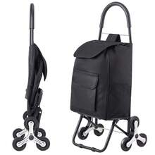 Foldable Shopping Trolley, 450x350x965mm, 6-Wheeled Stair-Climbing Hand Truck, Oxford Fabric Storage Bag, For Shopping, Office, Moving, Transport, Outdoor Use, Laundry, Black - Einkaufsstil Schwarz 110lbs EVA 6 Räder Legierter Stahl - View 8