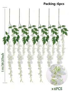 2-Pronged Bean Flower Artificial Vine 100cm 1set(6pcs) Silk Fabric Suitable For Spring, Summer, Autumn, Winter All Seasons Room Decoration, Wedding Arch Decoration, Home Decoration, Outdoor Yard Decoration, Ceiling Hanging Decoration - Two-pronged White Tofu Pudding, 6 Pieces - View 4