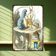 [Lanzamiento] Placa de metal plana 2D de 1 pieza con arte humorístico "Alicia y el Oruga" de 20* 30cm / 8*12 pulgadas - Diseño con tema de setas fantásticas, con orugas azules, larvas y patrones de tetera, decoración de jardín de estilo vintage, arte de pared de jardín | Arte de hierro vintage | Material de hierro duradero, superficie plana 2D, pieza de arte divertida, solo para uso decorativo, letrero y placa decorativa - 1PC - Ver 5