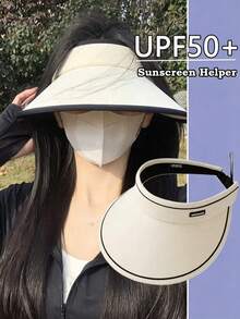 1 chiếc mũ rộng vành chống tia UV UPF50+ mùa hè dành cho nữ, thích hợp đi xe đạp, có phần chóp rỗng, che nắng và bảo vệ mặt. - Đầu trống - Xem 11