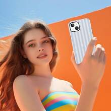 iPhone15 Handyhülle, ,, Sommer-Streifenmuster, geeignet für Frauen und Mädchen, Zwei-in-Eins-Schutzhülle, Silikonhülle, bedrucktes Design, kratzfeste Schutzhülle, weiß und grau. - Weiß 7 - Übersicht 8