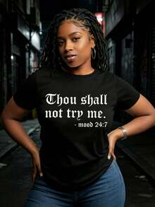 Thou Shalt Not Try Me Slogan T-Shirt Women Crew Neck Medium Stretch Suitable Assertive Style Outdoor - Black - View 5