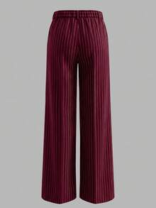 ANCHOSE Women's Minimalist Commuter Elastic Waist Black & White Striped Pants, Early Spring - Wine Red - View 3