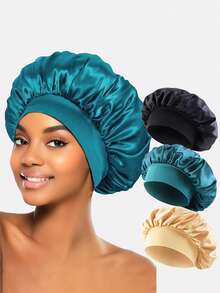 1pc/3pcs Women's Multi-Color Satin Wide-Brim Sleep Cap/Hair Turban, Suitable For Daily Use - Multicolor - View 16