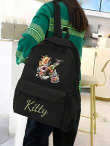 1pc Customized Fashion Travel Backpack, Personalized 26 Letter Backpack, Personalized Nylon Solid Color Casual Backpack, Customized Personalized Backpack, Customized Exclusive Name Casual Backpack, Student School Season, Class, Travel, Unisex, Student Backpack - Multicolor - View 4