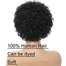 Kercsityn Pixie Cut Human Hair Headband Wig Curly Wave Remy Brazilian Human Hair Scarf Wigs For Black Women Machine Made Wig Free Hairband Included - Natural Black - View 6