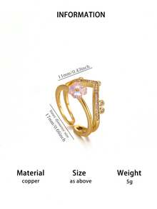 1Pc Fashion Cubic Zirconia Crown Ring For Women Gold Color Flowers Geometric Open Ring Wedding Party Jewelry Gift - Gold - View 2