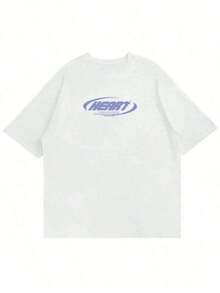 Women's Oversized T-Shirt With Graphic "HEART" Print, Simple & - Blanc - View 7