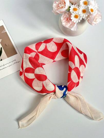 1pc Floral Print Casual Polyester Scarf, Spring/Autumn