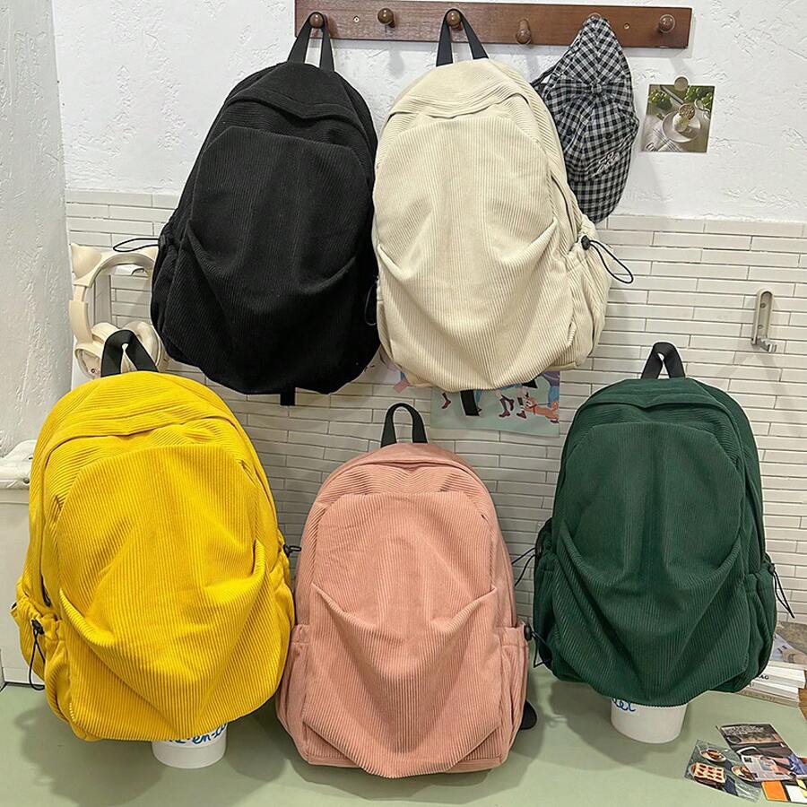 Bolso de mano moderno y versátil para mujer, estilo casual elegante con un toque de alta gama, bolso de hombro estiloso ideal para ir de compras, mochila casual plisada estilo coreano para mujer, nueva mochila de estudiante para el verano de 2026, de pana vintage. - Verde - Ver 1