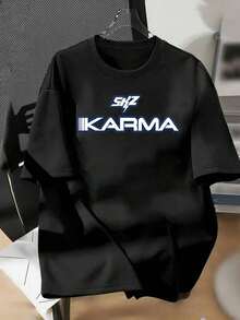 2026 Dam SKZs T-shirt, Dam SKZs T-shirt med KARMA-logotryck, avslappnad vit blus med rund hals och korta ärmar, medelstretch, maskintvättbar, elastisk blus för vår, sommar, höst, vardagskläder & SKZs-märkeskläder, storlek 2Y-10Y, S-XXXL, herr-t-shirts, barnkläder för pojkar, t-shirt för tonårspojkar, toppar för mellanstadietjejer, perfekt present till skolavslutningen och fars dag, miljöns dag, matchar med kläder för föräldrar och barn. - Svart - Visa 8
