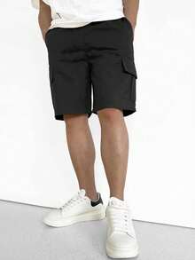 1pc Boys/Teen Boys Casual Sports Solid Color Outdoor Cargo Shorts & Shorts, Spring/Summer Back To School - Black - View 3