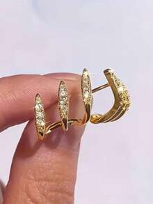 Pendientes elegantes decorados con garra de rhinestone - Accesorio diario hipoalergénico y de moda, regalo de combinación perfecto - Plateado - Ver 9