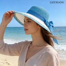 Stylish Straw Hat With Bowknot,Hats For Women,Beach Hats For Women,Elegant Women's Sun Hat, Beach Sun Protection Hat, UV Protection Hat - 淺藍色 - 查看 8