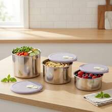 304 Stainless Steel Food Container, Stackable Refrigerator Sealed Fresh-Keeping Box, Fruit And Vegetable Meat Storage Box With Lid, Large Capacity Food Preservation Box, Suitable For Kitchen Food Storage And Organization - Multicolor - View 1