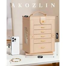 AKOZLIN Caja de Joyería Organizadora de 6 Niveles Funcional Giratoria 360° Estuche de Almacenamiento de Joyas para Mujeres y Niñas Soporte para Anillos Collares Aretes y Pulseras con Espejo - Champn - Ver 7