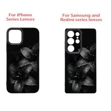 1pc TPU Material Elegant Black Tone Water Drop Lily Pattern Phone Case Compatible With Iphone 17 Pro Max/17/16 Pro Max/15/13/12/11, S20 FE/A15/S24/A55, Note 11/Note 12/Note 13 Pro, Full Coverage Anti-Drop Soft Protective Cover - Black - View 8