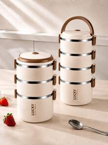 Stainless Steel Minimalist Portable Lunch Box, Multi-Layer Square Bento Box, Leak-Proof & Insulated Lunch Container Suitable For Office Workers & Students, Can Hold Rice, Dishes, Fruits & Snacks - White - View 9