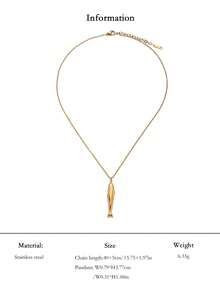 1pc 18K Gold Plated Stainless Steel 3D Fish Pendant Necklace, Ocean Vacation Style, Hypoallergenic, Suitable For Women's Daily, Vacation & Casual Wear - Gold - View 6