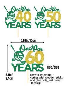 1 pieza Decoración para pastel de golf con brillo verde y dorado "Par for 40/50/60 años", decoración de pastel de cumpleaños con tema de golf para hombres, papá, esposo, abuelo, suministros para fiesta de 40, 50 y 60 cumpleaños y jubilación - Ver 2