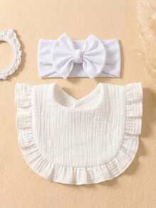 Set de 6 piezas de diademas para bebé de unicolor de verano con moño grande, baberos y paños de eructo suaves y amigables con la piel con volantes lindos, set de accesorios de colores múltiples para recién nacidos - Multicolor - Ver 5