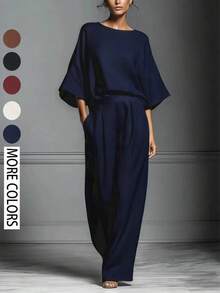 Women's Elegant Bell Sleeve Linen Set, Summer 2026, Casual And Elegant Style, European And American Style, Comfortable And Chic - 奶油 - 查看 9