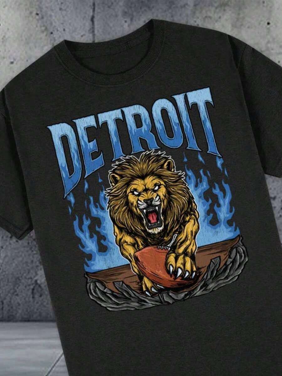 Detroit Football, Skeleton Shirt, Lions, Bootleg, Graphic Tees, , Football Tees, Unisex Crewneck - Black 5 - View 1