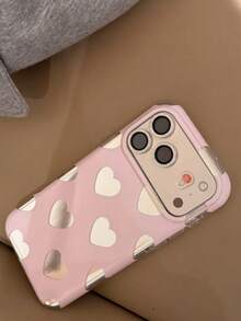 Ins Korean Style Minimalist Soft Girl Cream Solid Color Heart Phone Case Compatible With Iphone 17, 17 Pro, 17 Pro Max, 16, 16 Pro Max, 14, 18, 18 Pro Max, Full Coverage Protective Cover, Women's - Pink - View 6