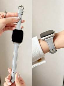 純色PU手錶錶帶，相容於Apple Watch 42mm、38mm、40mm、41mm、44mm、45mm、46mm、49mm，時尚智慧手錶替換錶帶，適用於Series Ultra2、Ultra SE2、SE 11、10、9、8、7、6、5、4、3、2、1及更多，女款，可用作學生返校禮物 - 淺灰色 - 查看 5