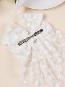 1件蕾絲刺繡蝴蝶結髮夾，仙女風緞帶髮飾，適合女孩，適用於節日、拍照和婚禮 - 彩色 - 查看 6