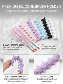 Silicone Fish Bone Pen Holder, Non-Slip Multi-Functional Nail Art Tool Storage - Multicolor - View 9