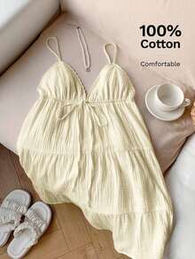 Vestido corto casual de mujer con tirantes de espagueti y espalda descubierta de unicolor, para verano - Albaricoque - Ver 1