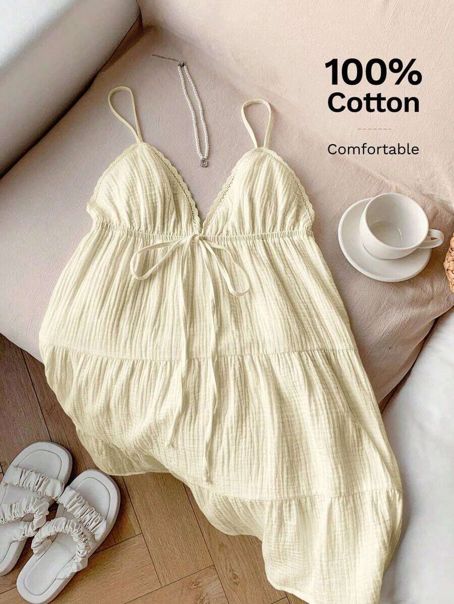 Vestido corto casual de mujer con tirantes de espagueti y espalda descubierta de unicolor, para verano - Albaricoque - Ver 1