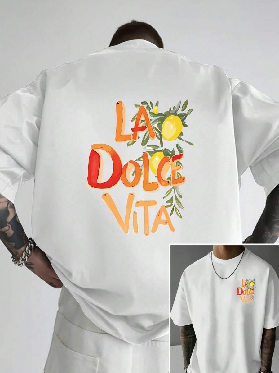 T-shirt homme imprimé Dolce Vita recto-verso | Col rond décontracté, manches courtes, coupe classique, idéal au quotidien et le week-end, parfait pour les voyages, la plage, les festivals de musique et - Blanc - Voir 1