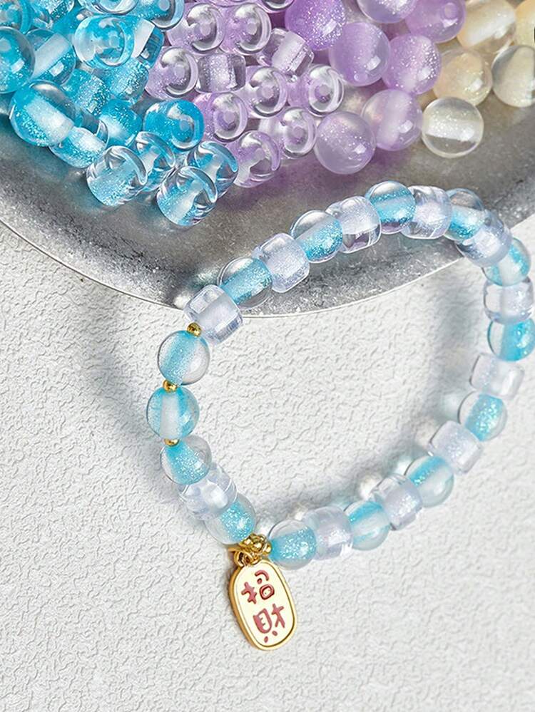 50顆糖心亮片樹脂圓珠，DIY手鍊珠寶製作材料 - 扁珠多色 - 查看 2