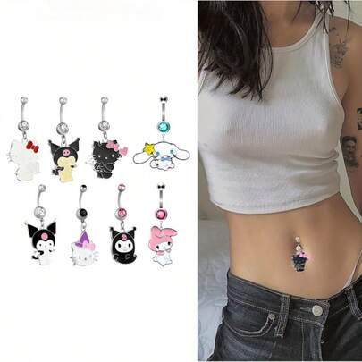  1 chiếc khuyên rốn bằng thép hình thiên thần Hello Kitty Sanrio My Melody Kuromi, khuyên xỏ rốn sexy cho nữ, trang sức cơ thể làm quà tặng