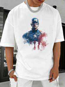Men's MARVEL Captain America Cotton T-Shirt, Hero Portrait Graphic Tee, Summer Casual Streetwear, Ideal Gift - trắng - Xem 1