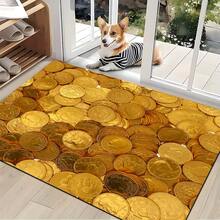 1 Stück Heimdekoration, mit Münzenmuster Muster, Silikon-Gel-Teppich, leicht zu reinigen, 3D-bedrucktes Rechteck, geeignet für Eingangsbereich, Wohnzimmer, Küche, Schlafzimmer, Flur, Badezimmer, Waschraum - Polyester-Teppich, geeignet für Innen- und Außendekoration Zuhause - Verschiedenfarbig - Übersicht 2
