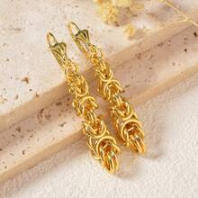 1 Đôi bông tai đồng mạ vàng 18K phong cách retro, thiết kế xoắn ghép, bông tai dáng dài thời trang cho nữ, đeo hàng ngày và đi tiệc - Vàng - Xem 2