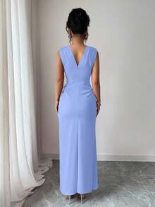 dfgRafferiza Vestido formal de mujer, vestido plisado con abertura estilizadorafd LNBV - Celeste - Ver 2