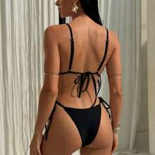 2026 Sexy Solid Color Hollow Mesh Bikini With Tie Straps - Z26002 Black - View 2
